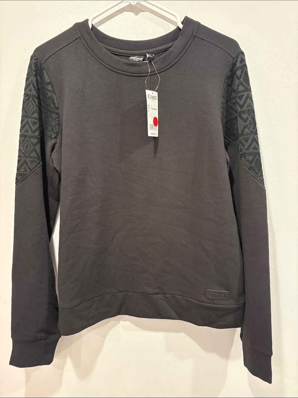 Cruel denim Black Crewneck Sweatshirt with Textured Sleeve ptp 19.5 length 24